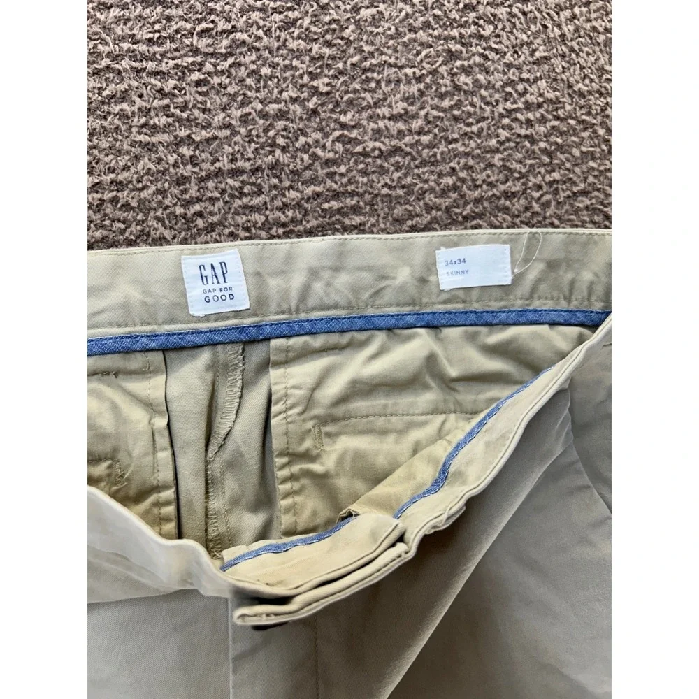 Gap For Good Mens Skinny Chino Pants Khaki Tan Stretch 34x34 Slim Fit